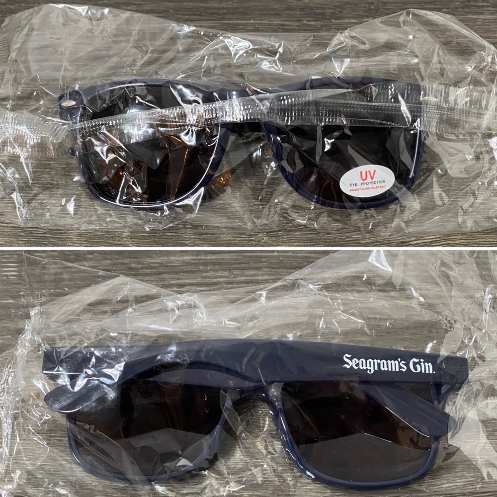 Seagram's Gin Wayfarer Sunglasses Promotional Logo Dark Blue Navy Rare NEW